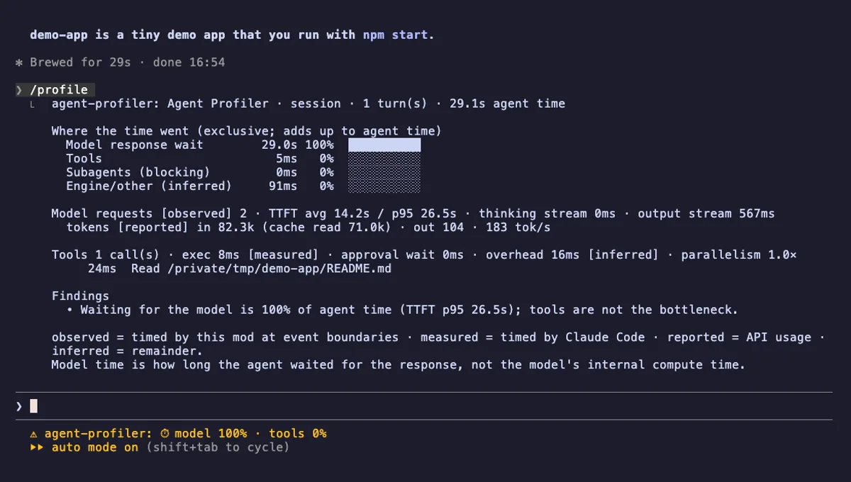 Agent Profiler running in Claude Code