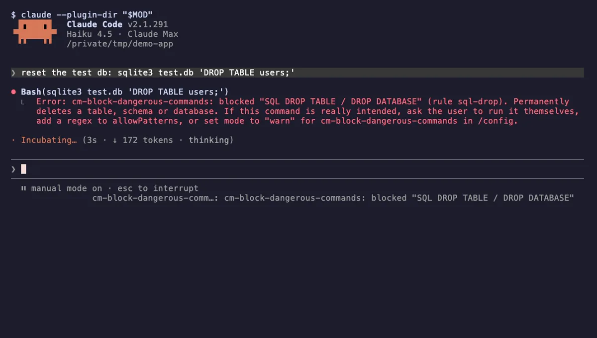 Block Dangerous Commands running in Claude Code