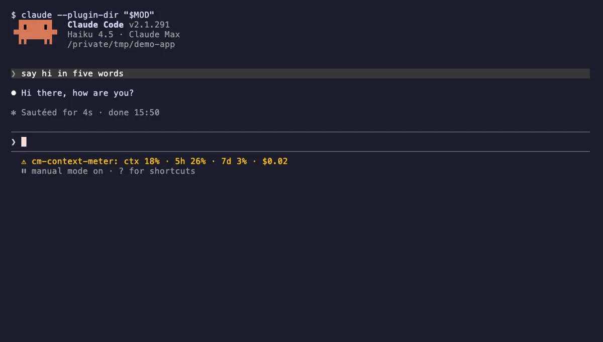 Context Meter running in Claude Code