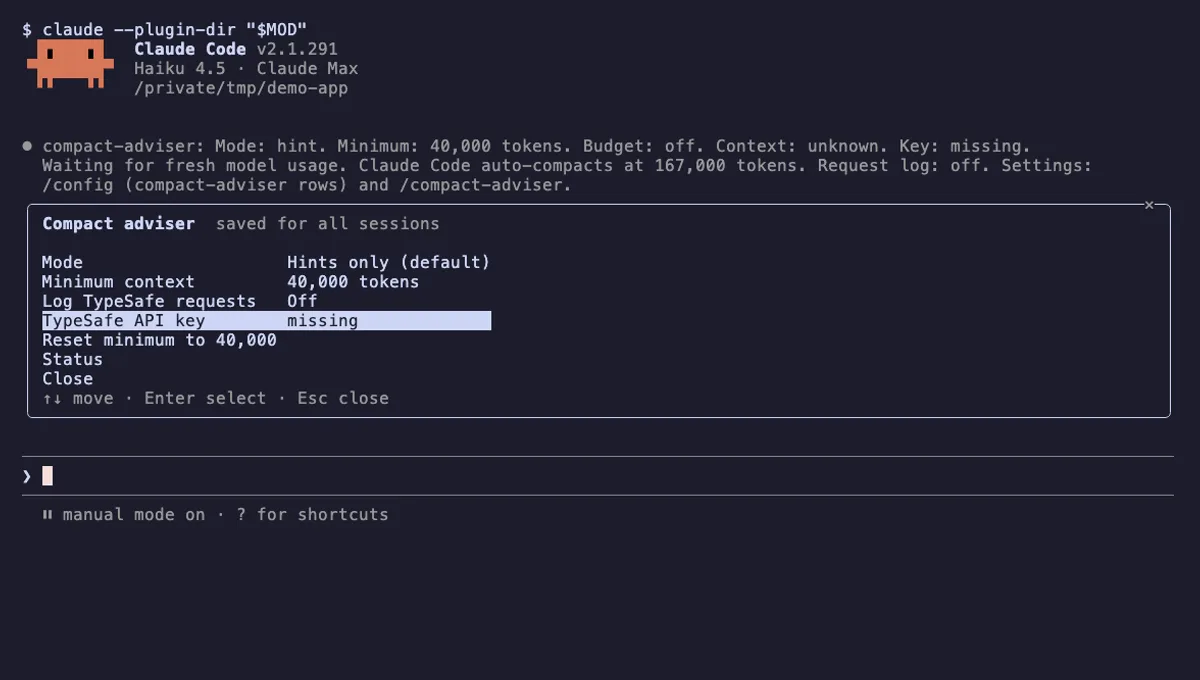 Compact Adviser running in Claude Code