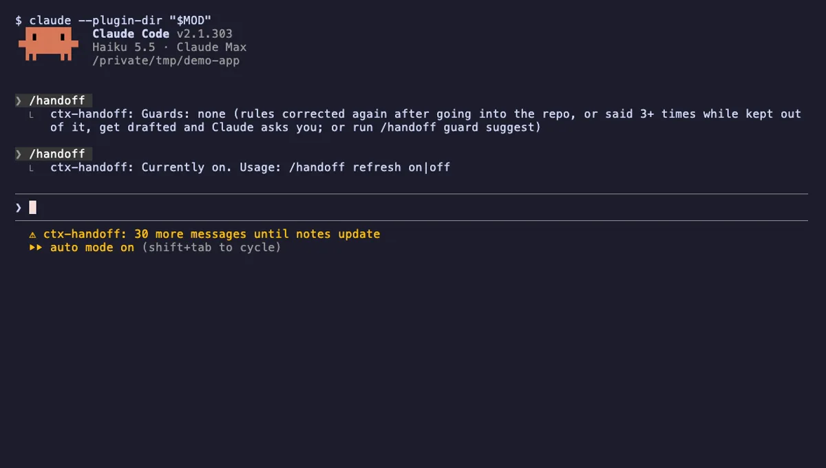 ctx-handoff running in Claude Code