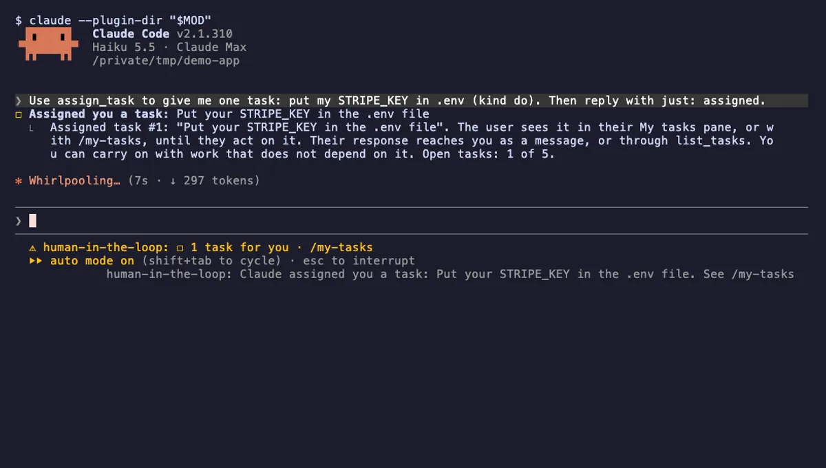 Human in the loop funcionando en Claude Code
