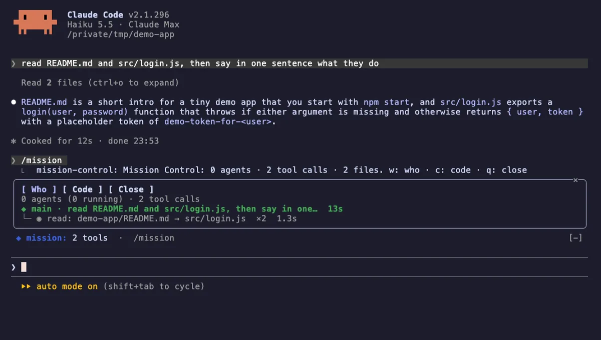 Mission Control running in Claude Code